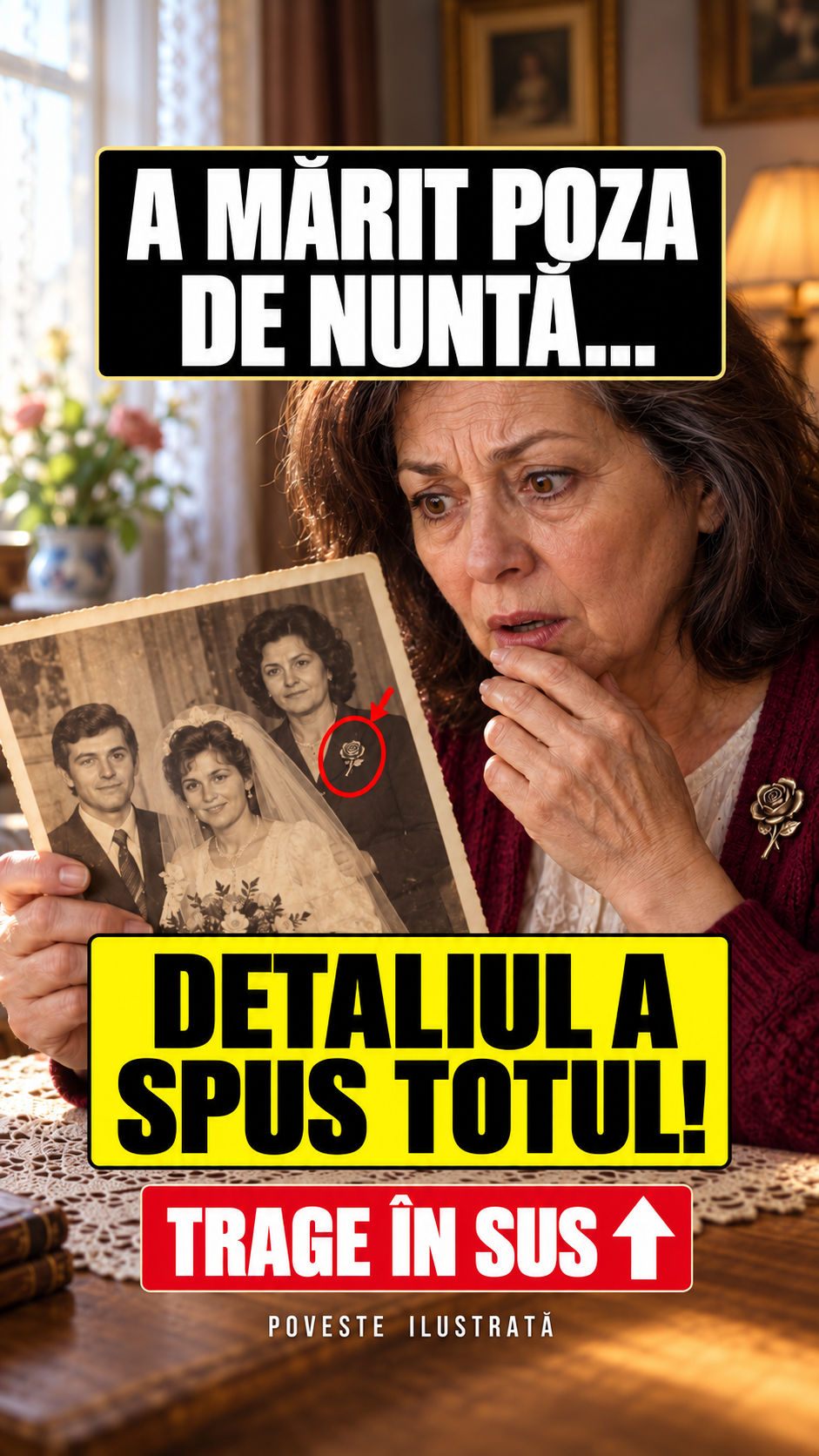 Ilustrație pentru povestea broșei din fotografia de nuntă