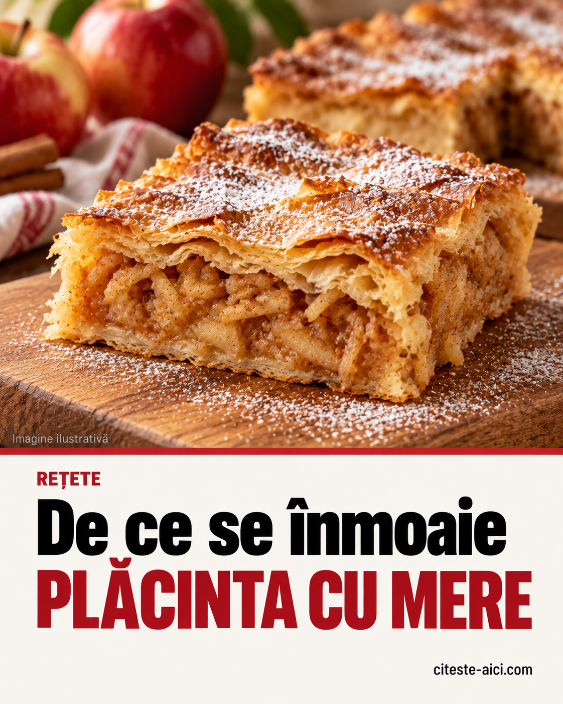Plăcintă cu mere și foi subțiri: pasul care ajută umplutura să nu înmoaie baza — imagine ilustrativă.