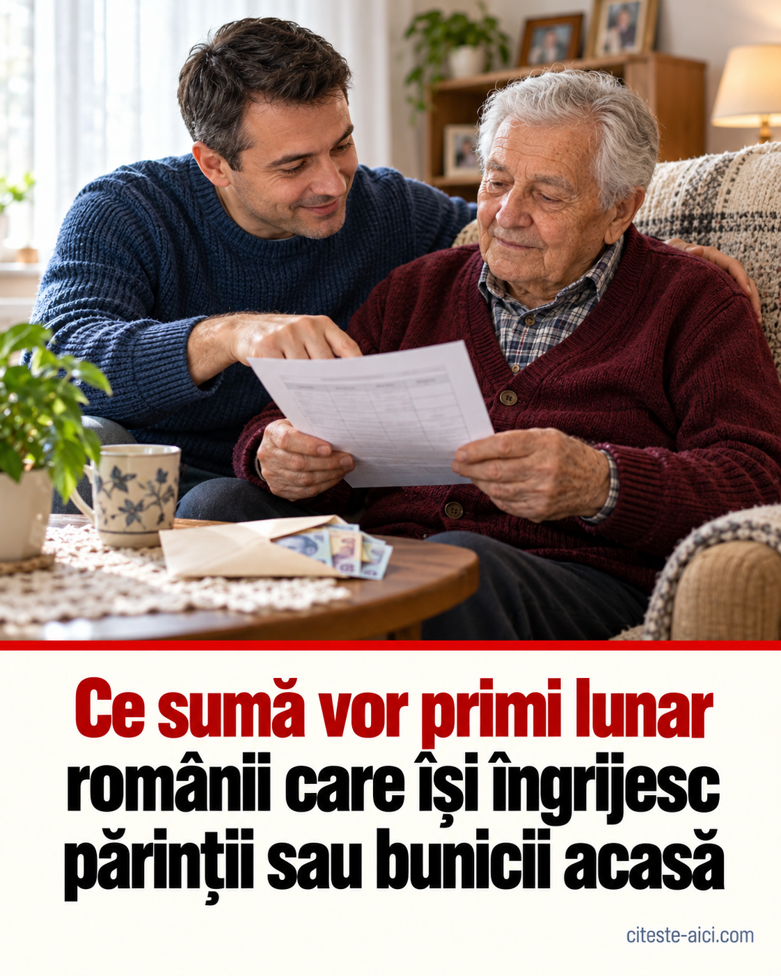 Îngrijești un părinte sau un bunic acasă? Cum se stabilește indemnizația prevăzută de lege — ilustrație editorială