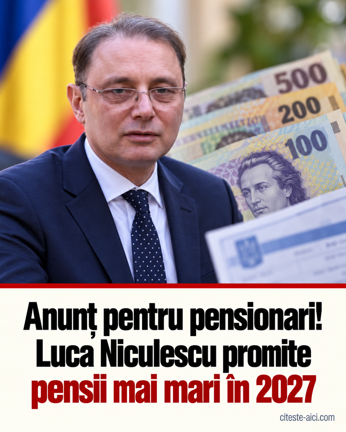 Anunț pentru pensionari: Luca Niculescu promite pensii mai mari în 2027. Ce nu a spus despre procent — ilustrație editorială Citește Aici