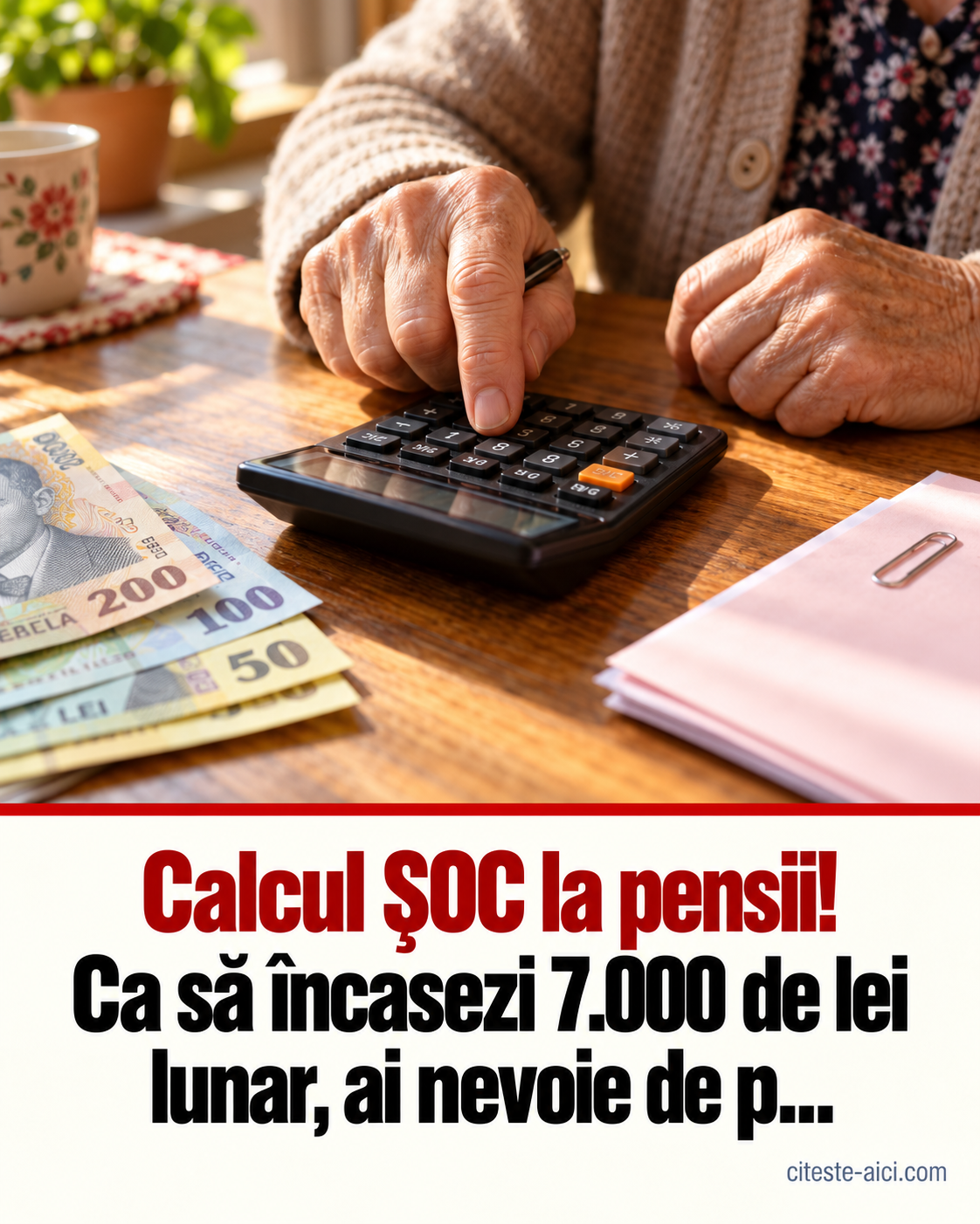 Pensie de 7.000 lei net: de ce calculul nu se rezumă la anii de muncă — ilustrație editorială