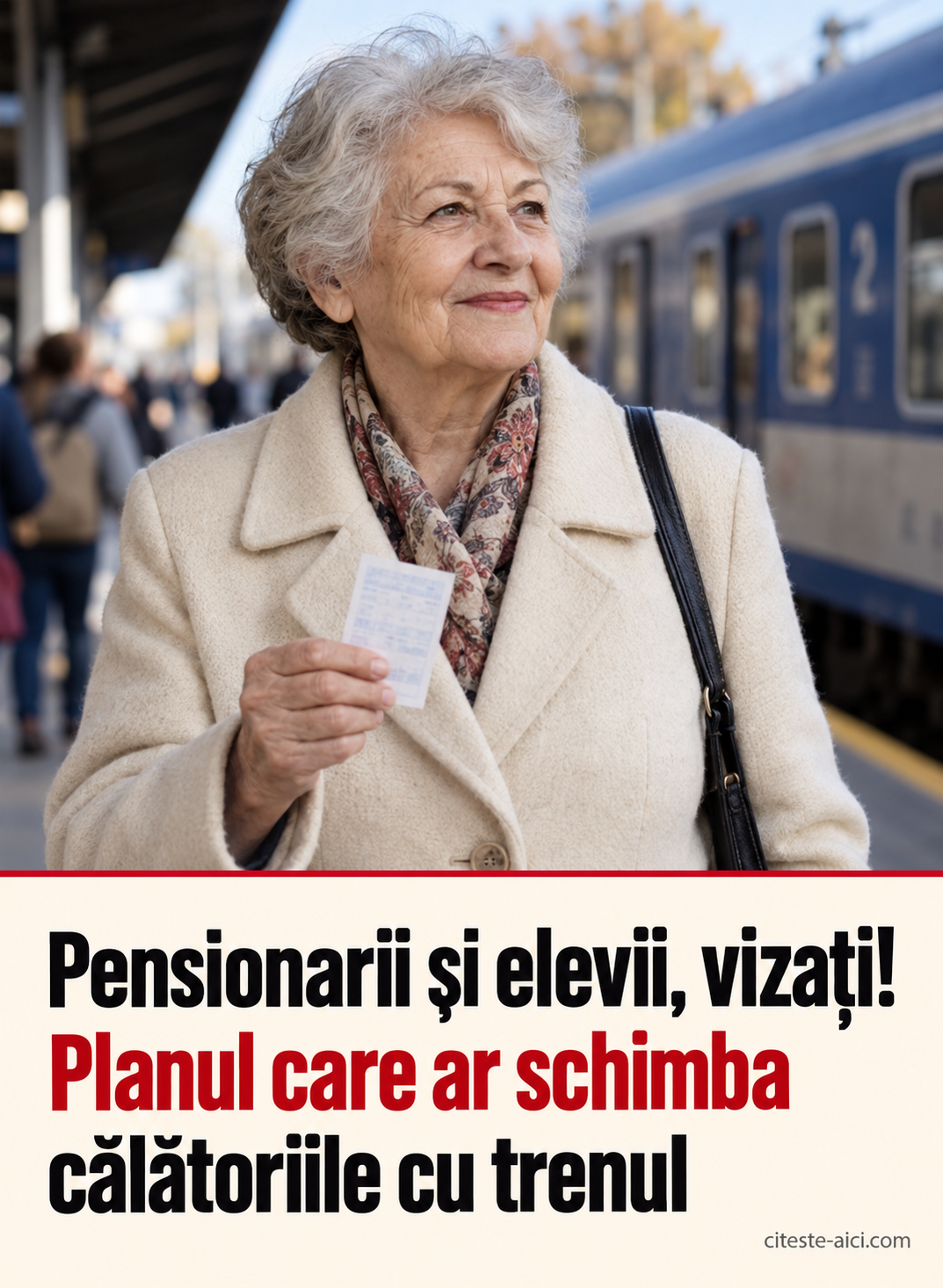 Pensionarii și elevii, vizați! — Planul care ar schimba — călătoriile cu trenul. Imagine ilustrativă realizată cu AI pentru Citește Aici. Nu este o fotografie documentară a unui eveniment real.