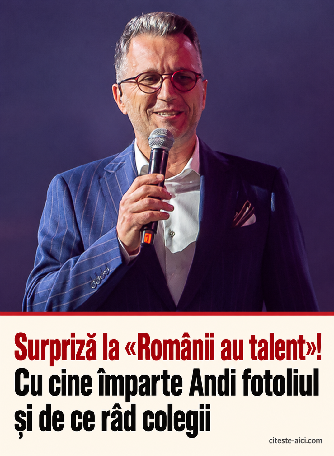 Surpriză la «Românii au talent»! — Cu cine împarte Andi fotoliul — și de ce râd colegii. Foto de arhivă: Nuță Lucian, Sports Festival, Cluj-Napoca, 13 iunie 2026, via Wikimedia Commons. Nu este imagine de pe platoul emisiunii. Reîncadrare și compoziție grafică adaptată cu AI.
